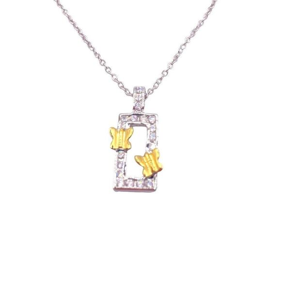 Mixed metal butterfly cubic zirconia pendant necklace - Picture 1 of 4